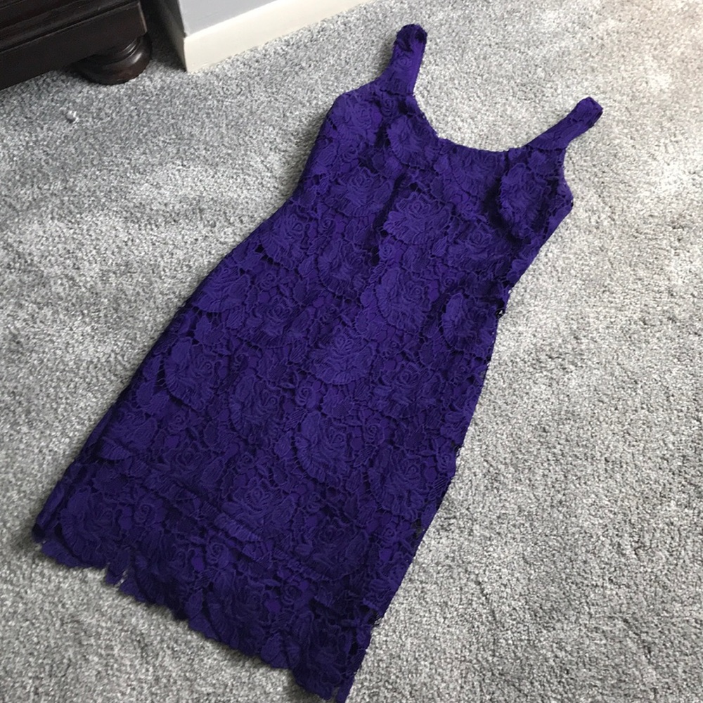 Purple Fitted Ralph Lauren Lace Dress